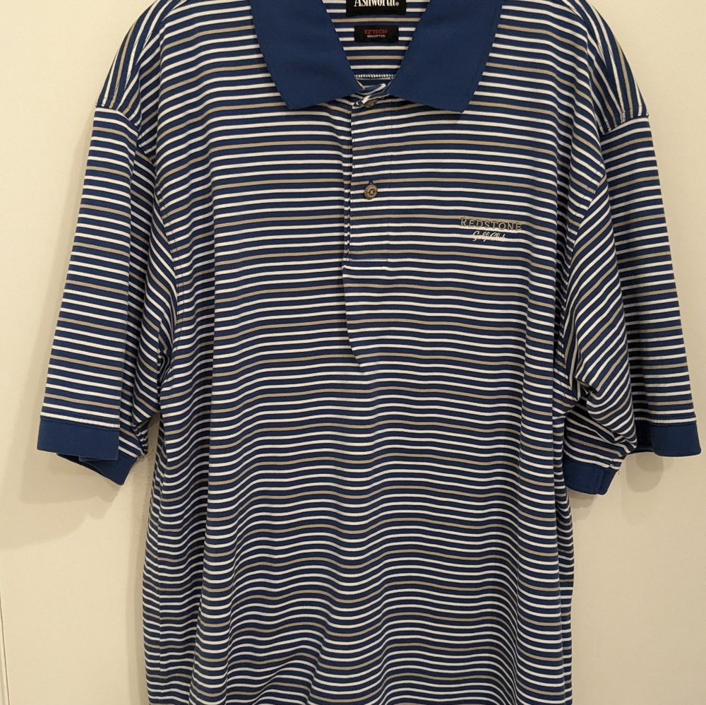 NICE Men's Stripe ASHWORTH Redstone Golf Polo- L